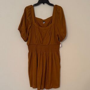 Old Navy Rust Brown Short Puff-Sleeve Dress